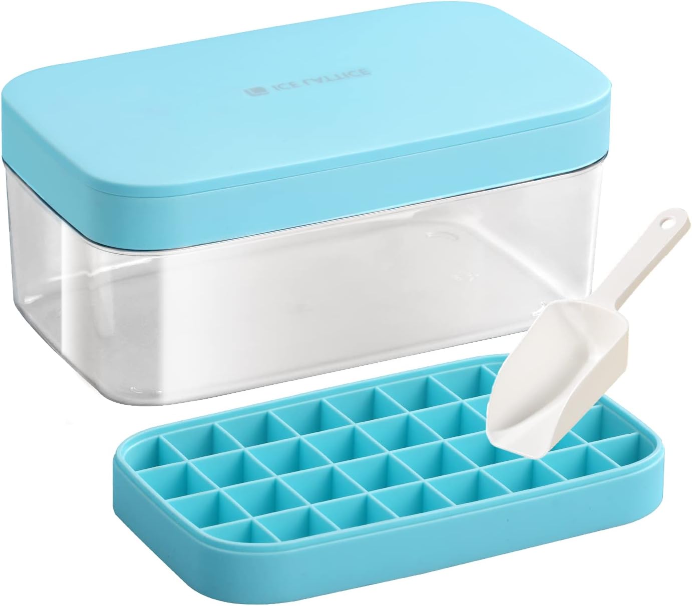 Food-grade Silicone Ice Cube Tray with Lid and Storage Bin for Freezer,  Easy-Release 55 Small Nugget Ice Tray with Spill-Resistant Cover&Bucket,  Flexible Ice Cube Molds with Ice Container - Blue 