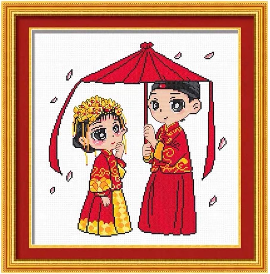 Buy Traditional Bride and Groom Wedding Cartoon Stamped Cross Stitch Kit,  